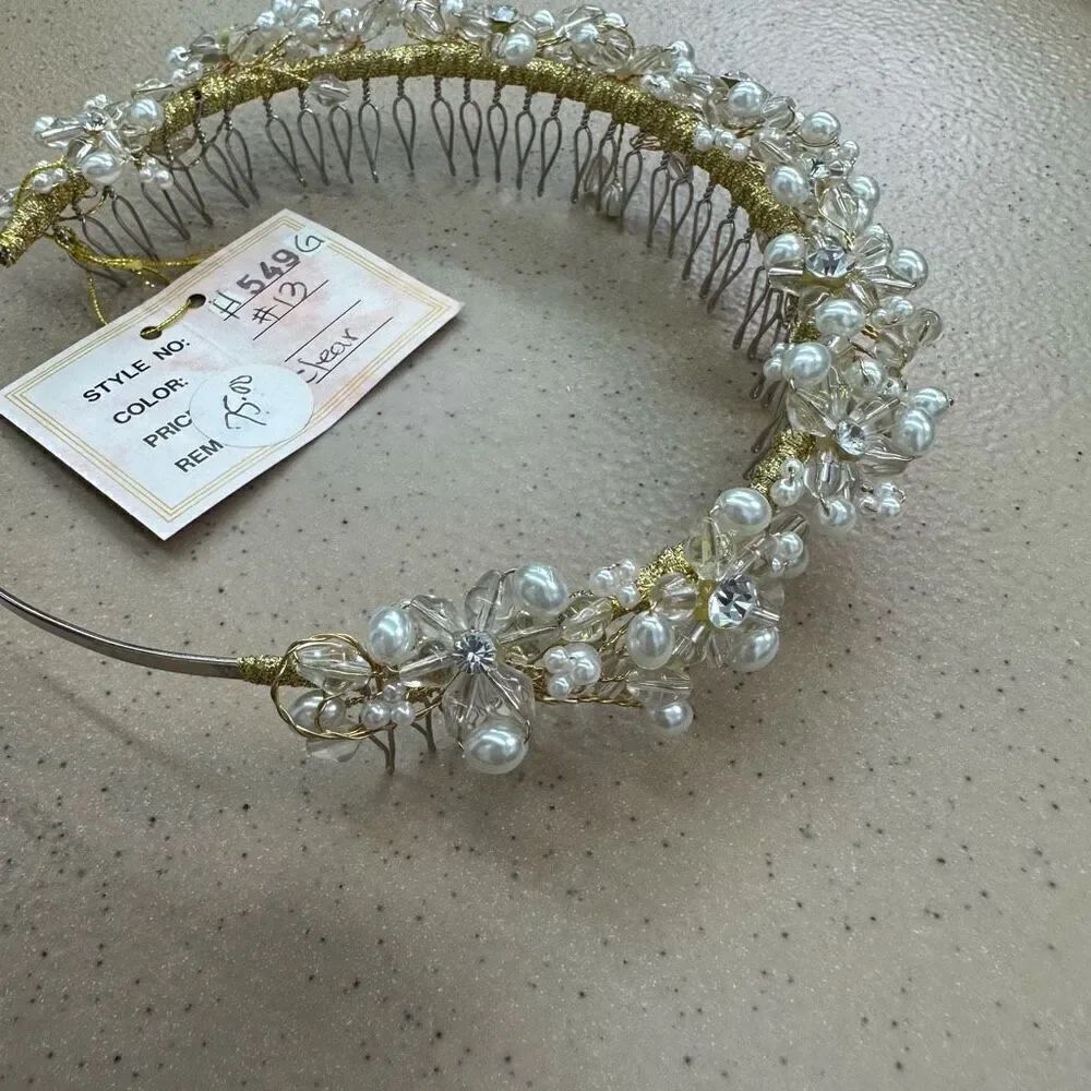 Giselle Bridals Women’s Clear and Solid White Multi Sizes Two Tone Bridal Headba - Picture 3 of 6